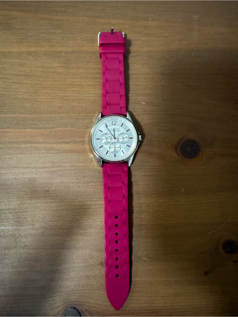 Coach Hot Pink Silicone Strap Watch with Silver Dial AS IS